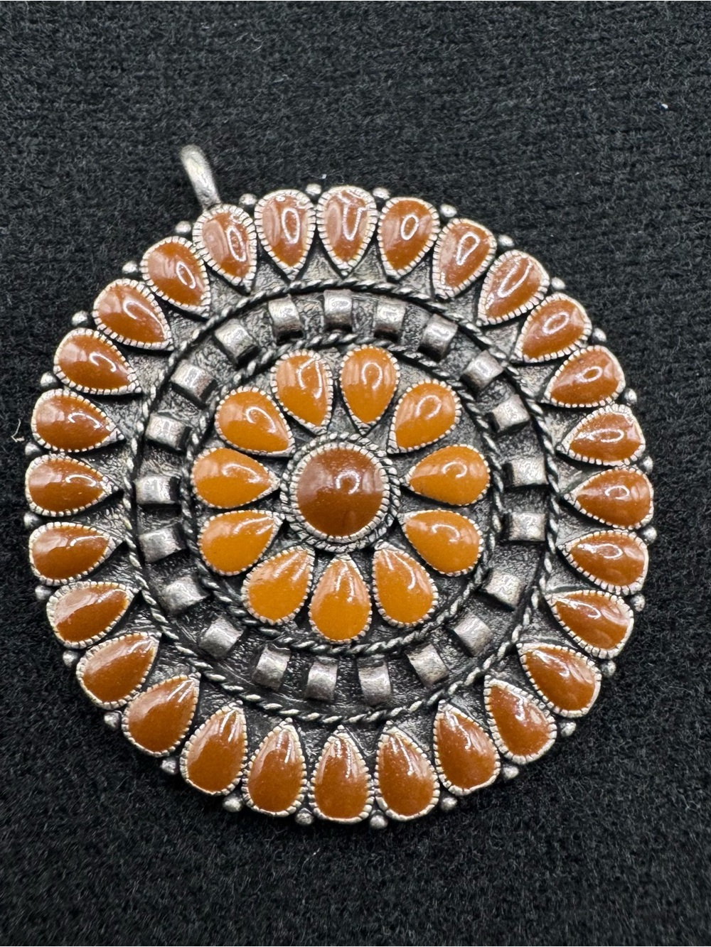 Silver-Tone Brown Round Teardrop Pendant